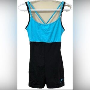 Energetiks Leotard Romper Size Large Black Blue Dance Gymnastics Activewear